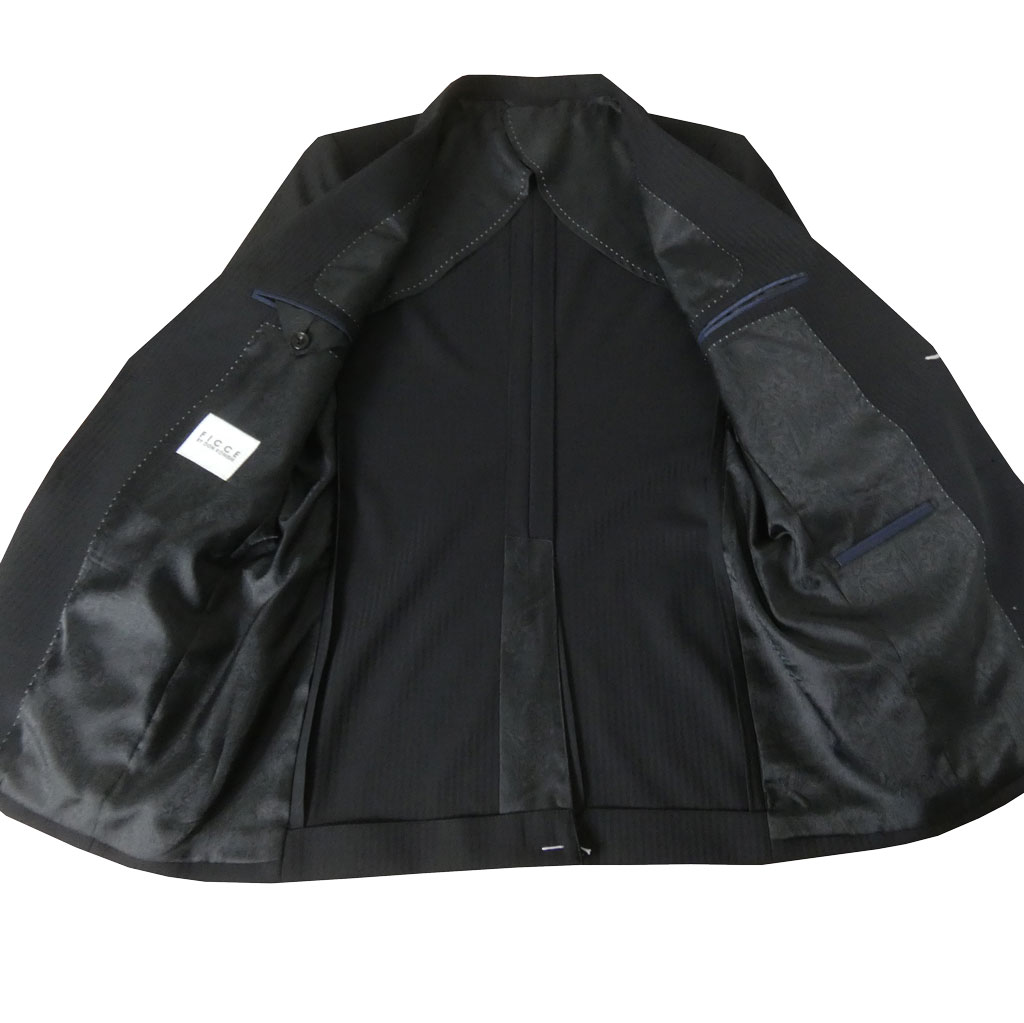 【お取り寄せ商品】FICCE（フィッチェ）春夏秋 スリーピース スーツ ブラック シャドーヘリンボーン 0809　Y3 Y4 Y5 Y6 Y7 Y8 A4 A5 A6 A7 A8 AB4 AB5 AB6 AB7 AB8 BB5 BB6 BB7 BB8