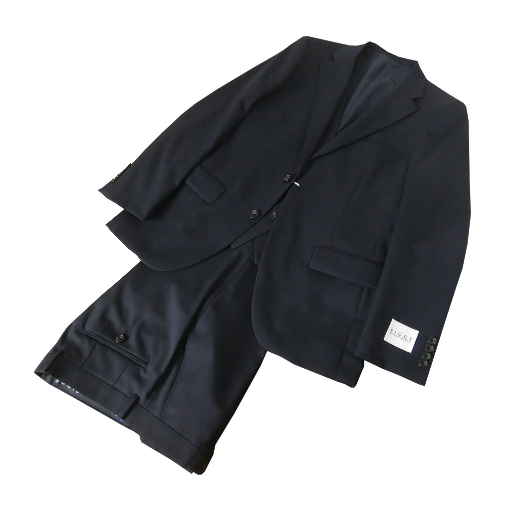 【お取り寄せ商品】FICCE（フィッチェ）春夏秋 スリーピース スーツ ネイビー 紺無地 0788　Y3 Y4 Y5 Y6 Y7 Y8 A4 A5 A6 A7 A8 AB4 AB5 AB6 AB7 AB8 BB5 BB6 BB7 BB8