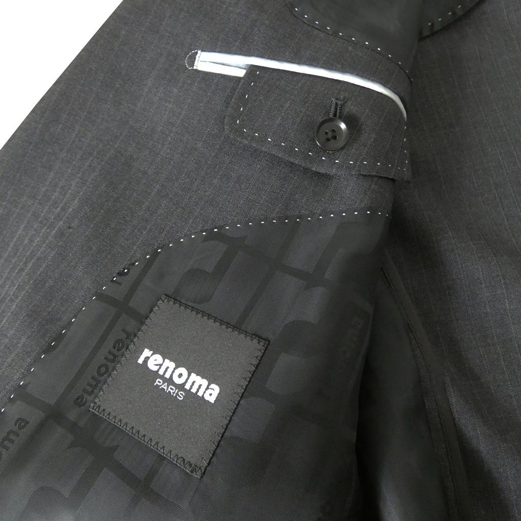 【お取り寄せ商品】renoma PARIS（レノマ パリス）春夏秋 スリーピース スーツ チャコールグレー ストライプ 3818　AB4 AB5 AB6 AB7