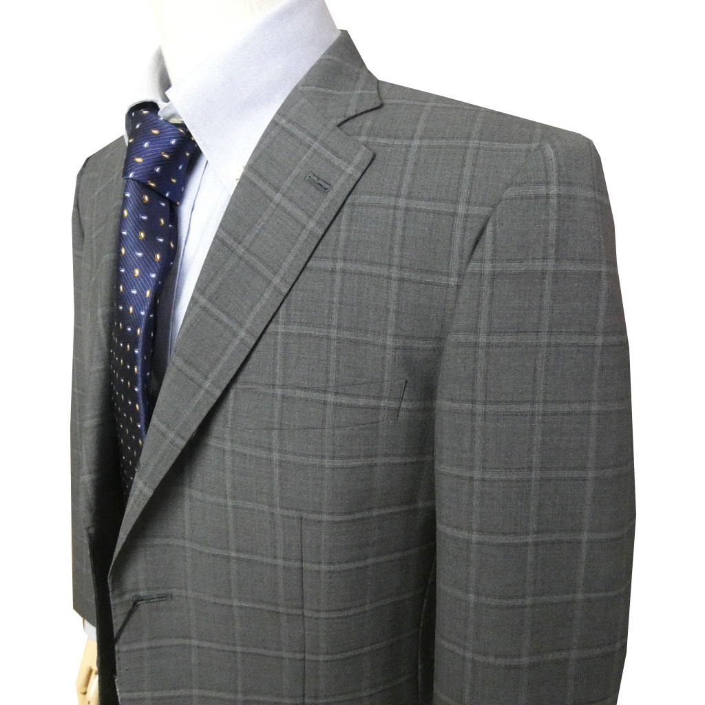 スーツ メンズ 春夏秋 シングルスーツ 3つボタン セオドール(Theo Dore) 英国調 段返り三つボタン チェンジポケット付 ファンシーチェック ミディアムグレー 1318 A4