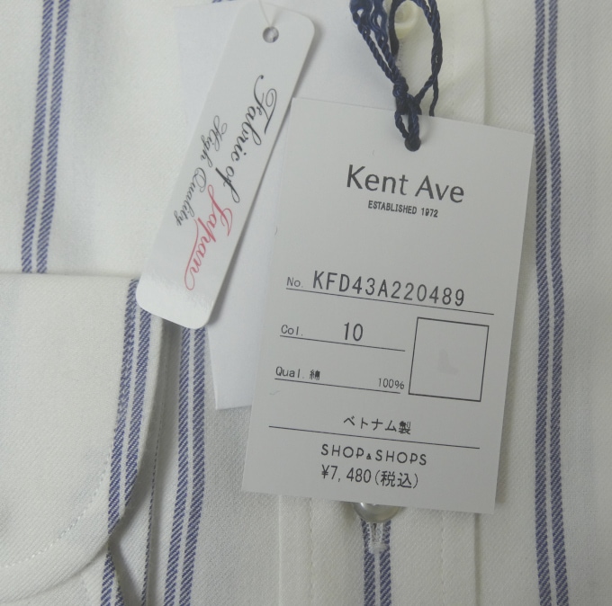 ケントアベニュー(Kent Ave) 長袖ワイドカラー ネルシャツ メンズ 白地