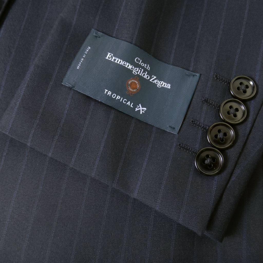 【お取り寄せ商品】エルメネジルド ゼニア(Ermenegildo Zegna) スーツ 春夏秋 メンズ シングルスーツ 2つボタン ビジネススーツ ネイビー ストライプ 1413 　AB5 AB6