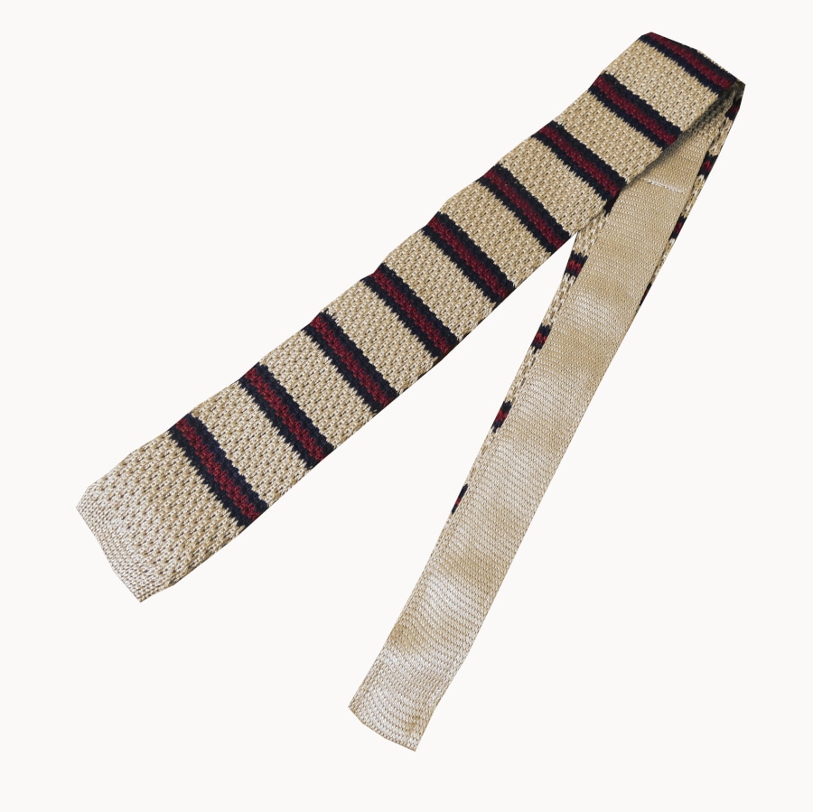 ニットタイ メンズ カジュアル ギフト 人気 おしゃれ トラペゾイドコレクション(Trapezoid collection) ボーダー シルク ベージュ×ネイビー×レッド T10