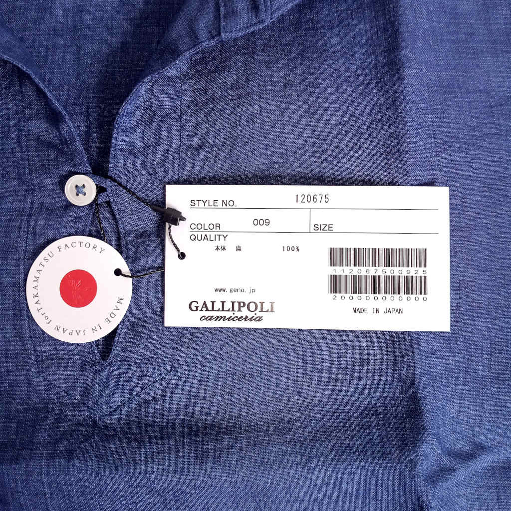 GALLIPOLI camiceria(ガリポリカミチェリア) 七分丈 麻100% カプリシャツ リネン メンズ ホリゾンタルカラー ブルー系 5009 M（46）サイズ