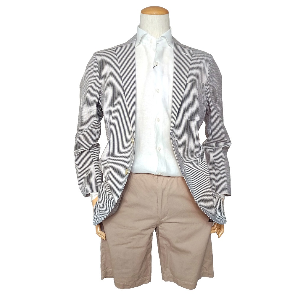 NEUTRAL POSITION 春夏 メンズ シアサッカー ジャケット 2つボタン グレーシュネイビー　0708　S M L LL 3L