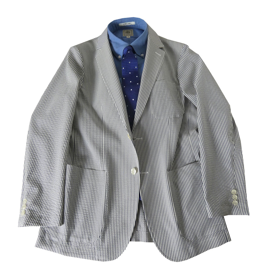 NEUTRAL POSITION 春夏 メンズ シアサッカー ジャケット 2つボタン グレーシュネイビー　0708　S M L LL 3L