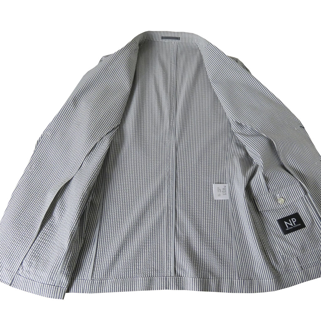 NEUTRAL POSITION 春夏 メンズ シアサッカー ジャケット 2つボタン グレーシュネイビー　0708　S M L LL 3L