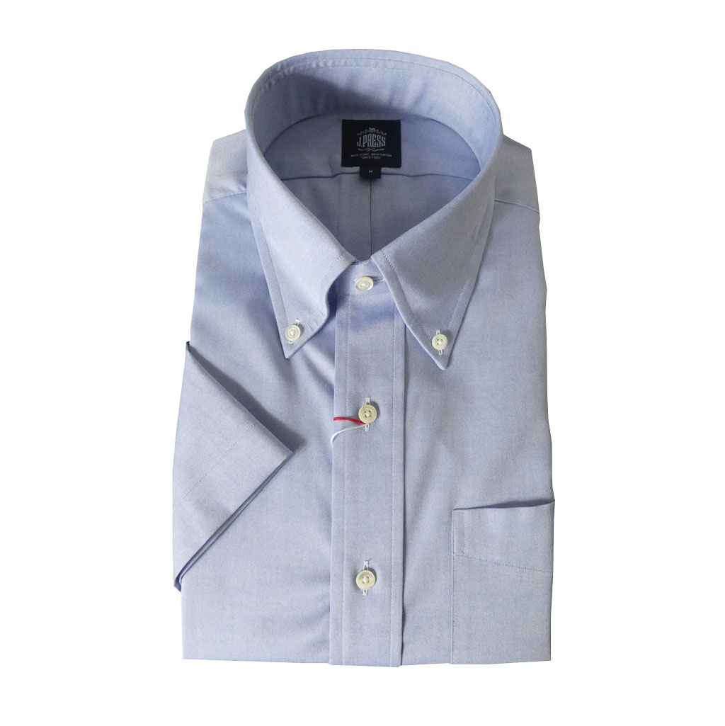 【形態安定】ジェイプレス (J.PRESS) ボタンダウンシャツ メンズ 半袖 ワイシャツ ブルー ピンオックス   M L XL