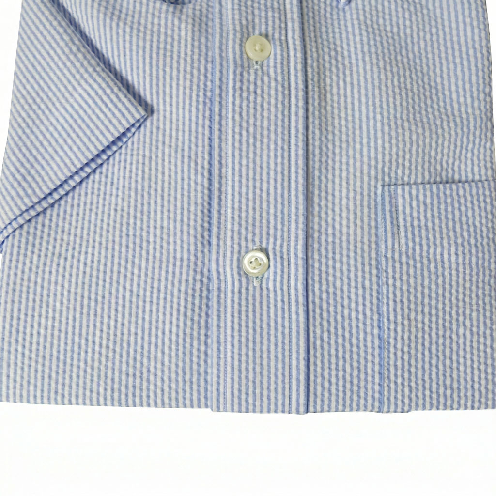 ジェイプレス (J.PRESS) シアサッカー ボタンダウンシャツ メンズ半袖シャツ サックスブルー  1173  M L XL