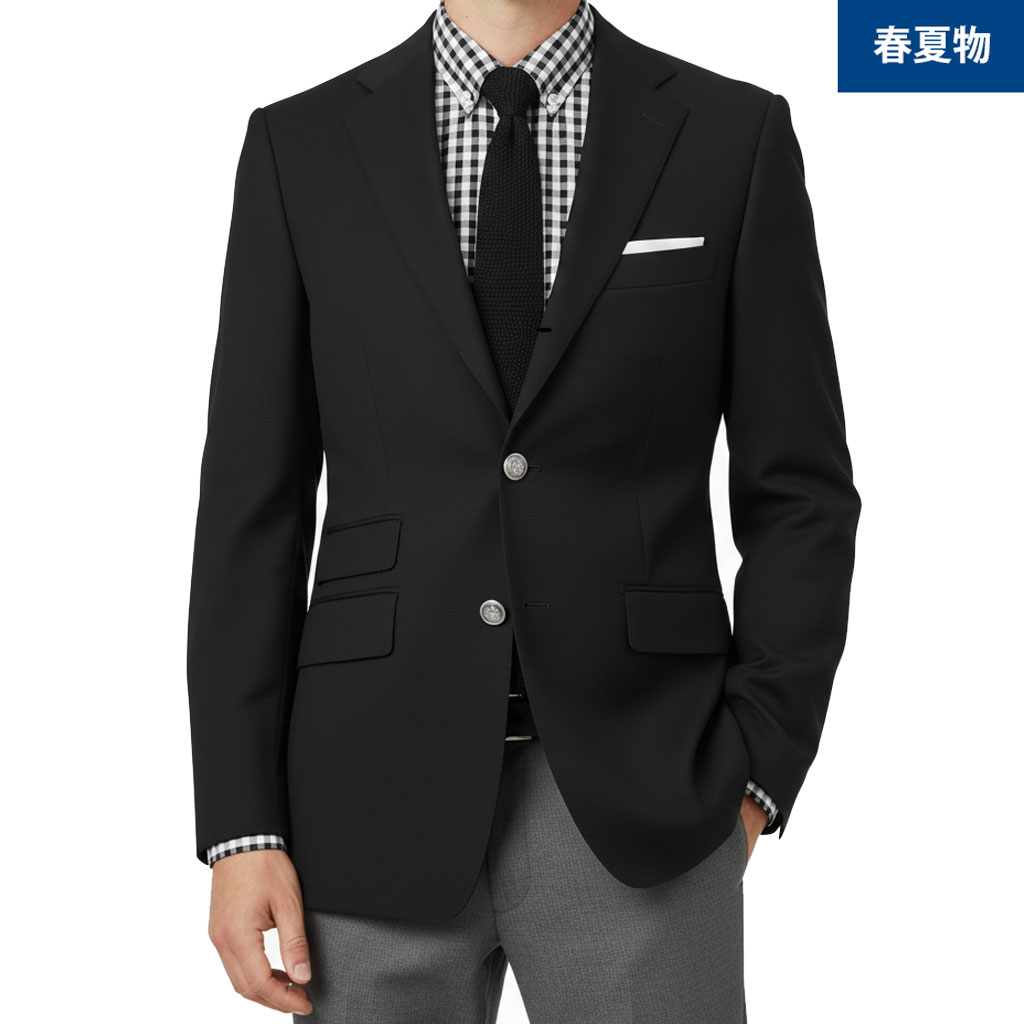 黒ブレザー 黒ブレ メンズ 春夏秋 黒無地 3つボタン メタル