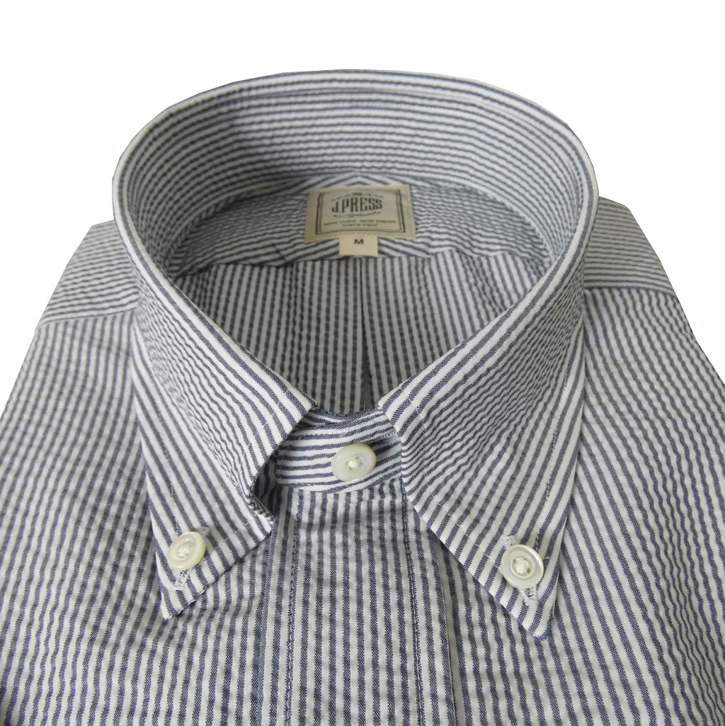 ジェイプレス (J.PRESS) シアサッカー ボタンダウンシャツ メンズ半袖シャツ ブルーシュグレー  1175  M L XL