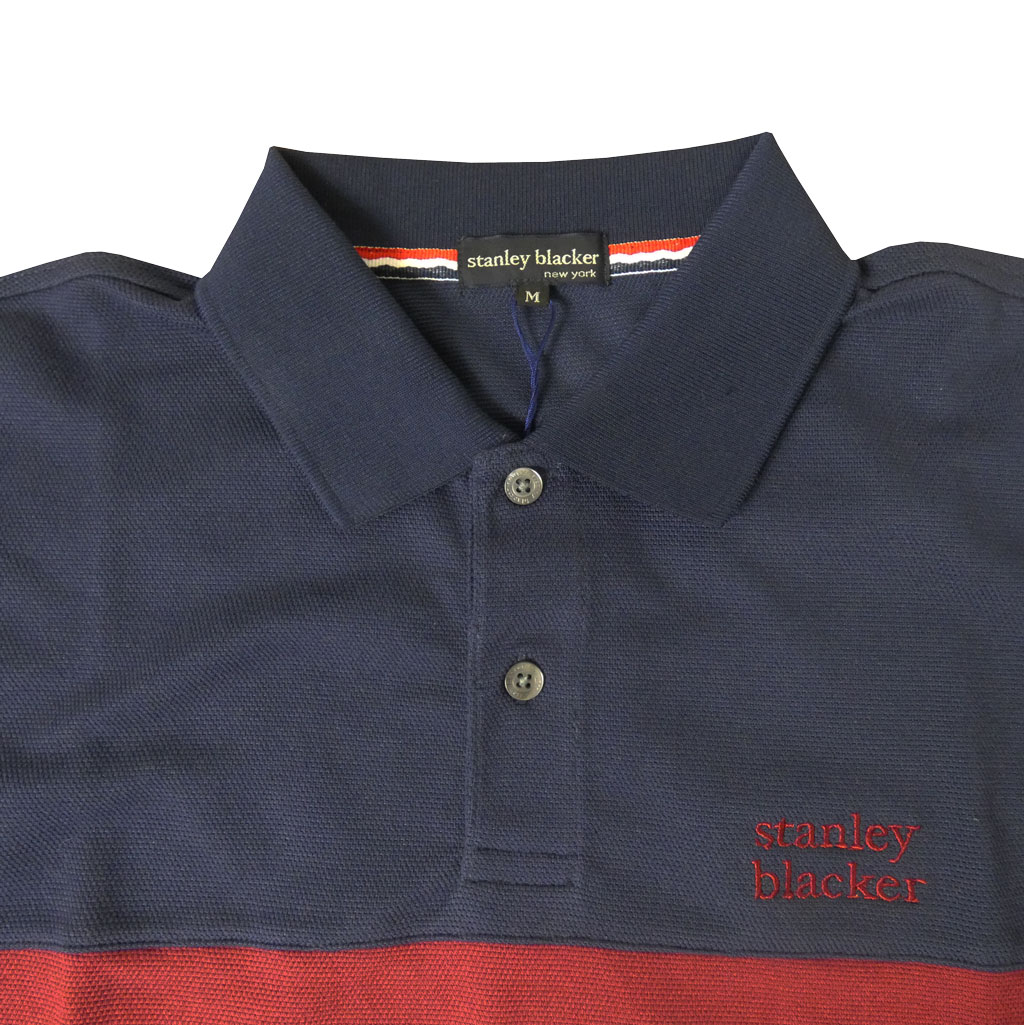 50%OFF！スタンリーブラッカー(stanley blacker) ポロシャツ メンズ 春夏 半袖 ボーダー  紺×エンジ×白　0288 　M L