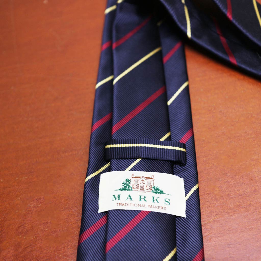 ネクタイ レジメンタル メンズ ビジネス おしゃれ ギフト 人気 マークス(MARKS) シルク100% ストライプ ネイビー×レッド×イエロー mt0077