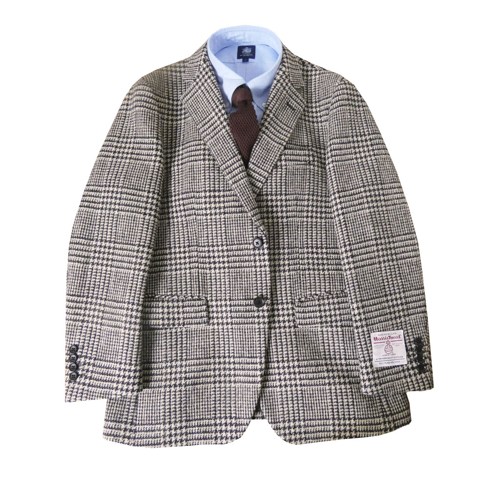 秋冬 ハリスツイード ジャケット グレンチェック 2つボタン メンズ 