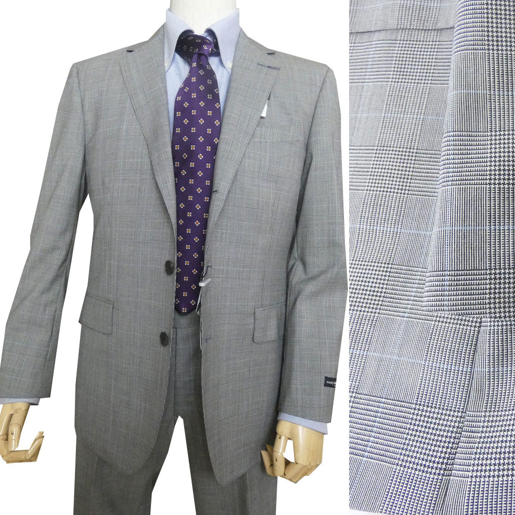 スーツ メンズ 春夏 シングルスーツ 3つボタン スタンリーブラッカー(stanley blacker)  COOL MAX 段返り三つボタン ビジネススーツ グレンチェック オーバーペン 4518 AS AL