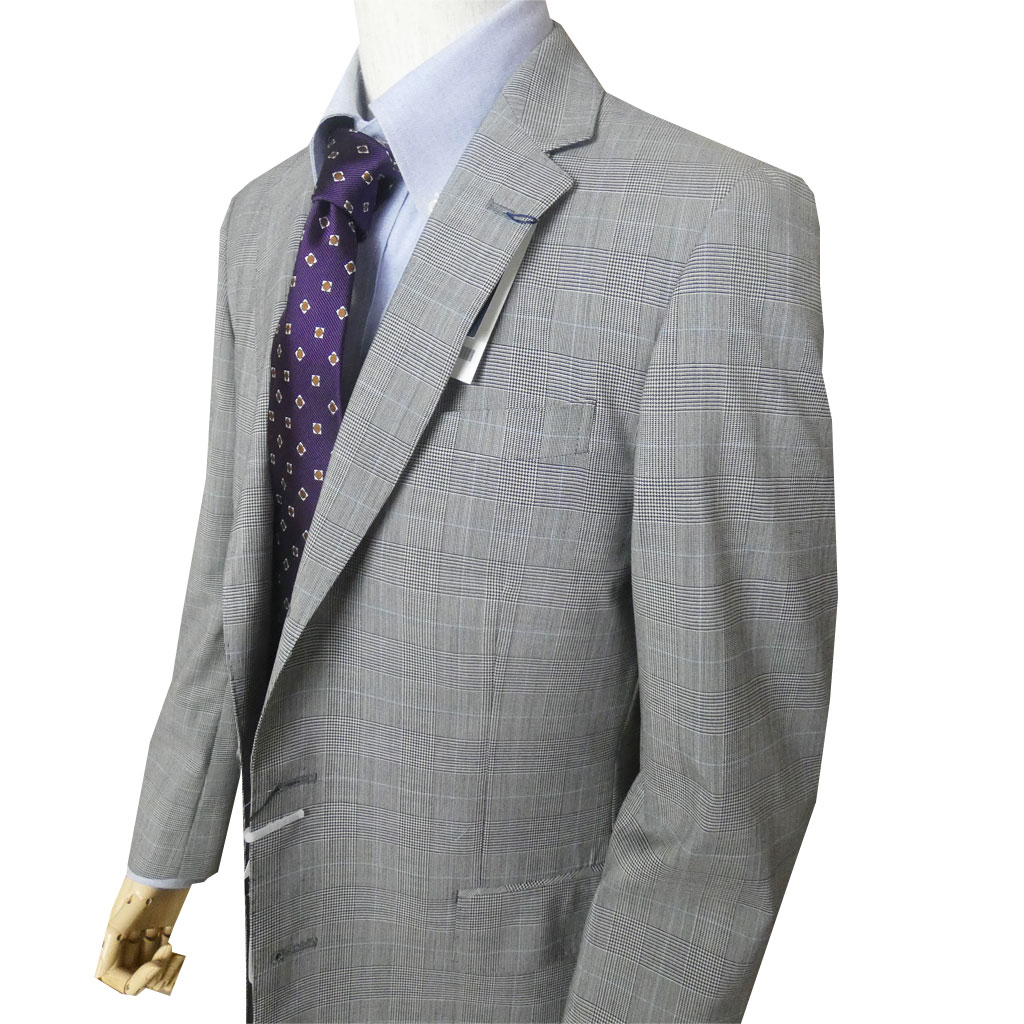スーツ メンズ 春夏 シングルスーツ 3つボタン スタンリーブラッカー(stanley blacker)  COOL MAX 段返り三つボタン ビジネススーツ グレンチェック オーバーペン 4518 AS AL