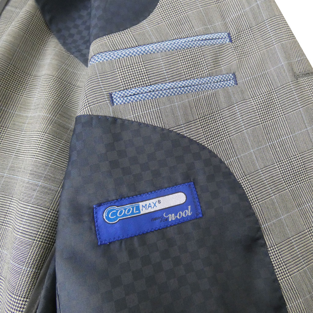 スーツ メンズ 春夏 シングルスーツ 3つボタン スタンリーブラッカー(stanley blacker)  COOL MAX 段返り三つボタン ビジネススーツ グレンチェック オーバーペン 4518 AS AL