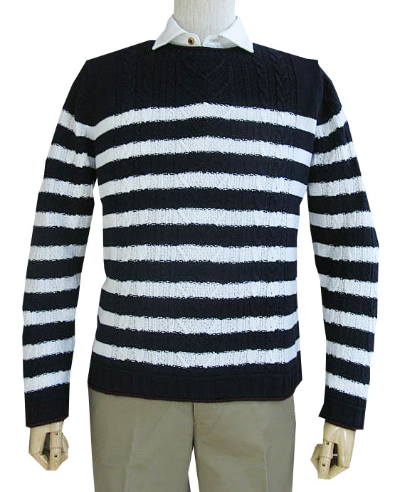 CHUBEI サマーセーター コットン ボーダー 紺×白 AK126  XL