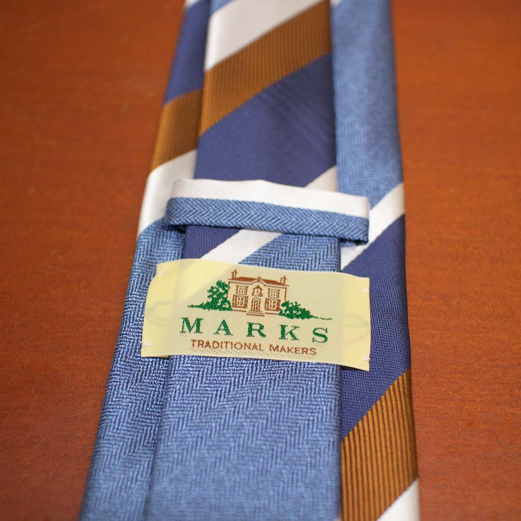 ネクタイ レジメンタル メンズ ビジネス おしゃれ ギフト 人気 マークス(MARKS) シルク100% ストライプ ブルー×ネイビー×ブラウン×シルバー mt0081