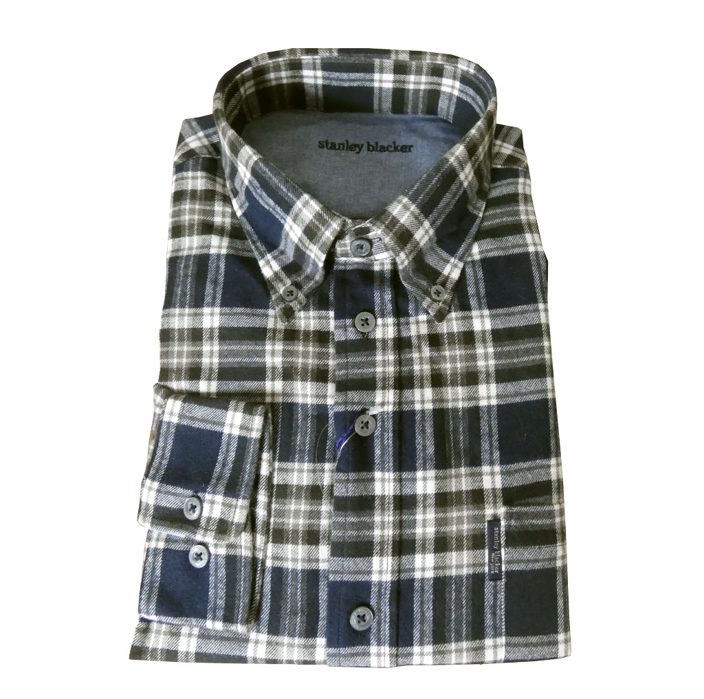 stanley blackerの長袖ネルシャツ ボタンダウン 紺系チェック 0588　L  LL
