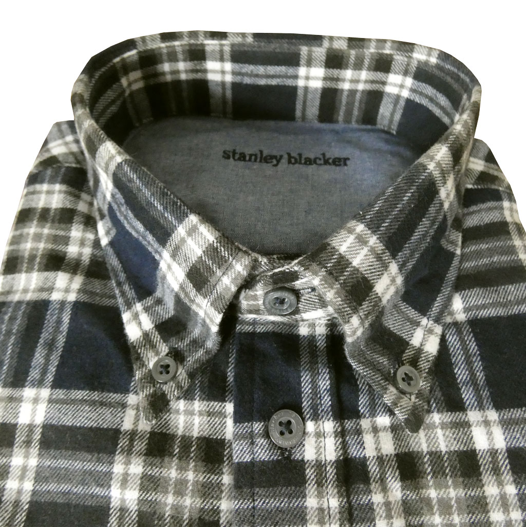 stanley blackerの長袖ネルシャツ ボタンダウン 紺系チェック 0588　L  LL