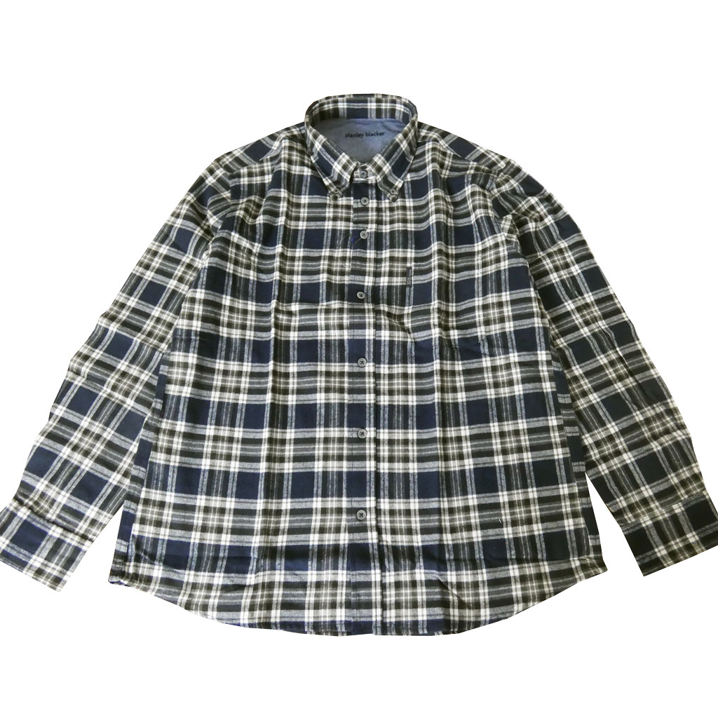 stanley blackerの長袖ネルシャツ ボタンダウン 紺系チェック 0588　L  LL