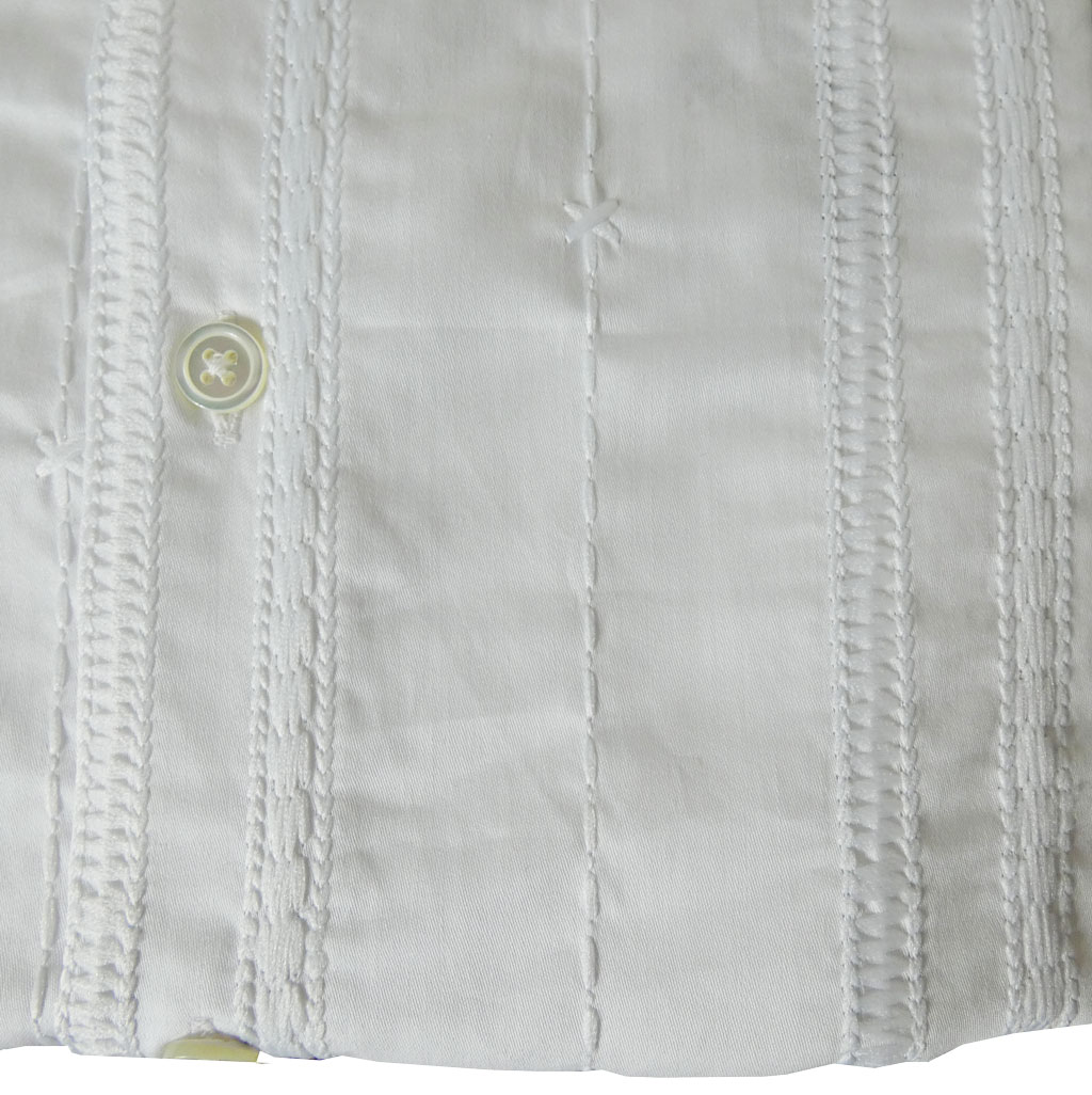 GALLIPOLI camiceria(ガリポリカミチェリア) 長袖シャツ メンズ ファンシーストライプ刺繍 ホリゾンタルカラー 綿100％ 白  2001　LL（50）