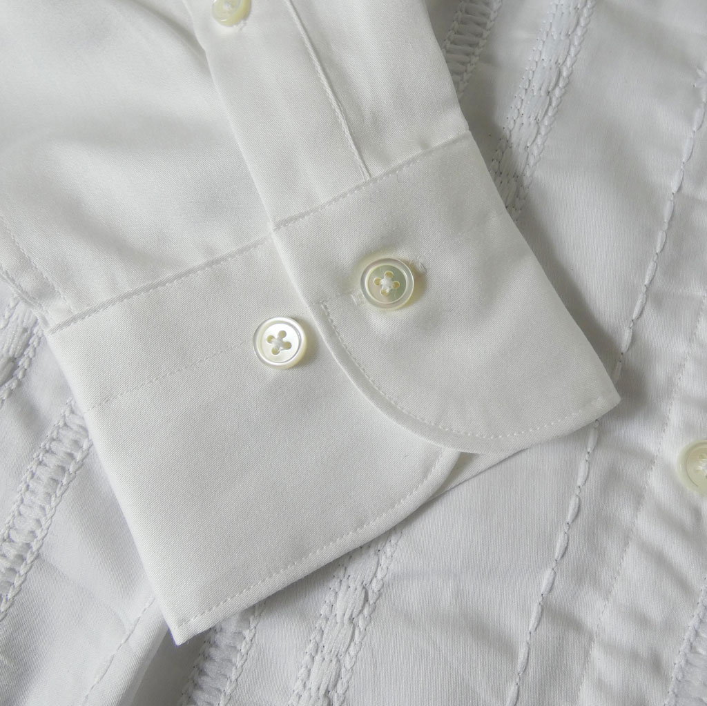 GALLIPOLI camiceria(ガリポリカミチェリア) 長袖シャツ メンズ ファンシーストライプ刺繍 ホリゾンタルカラー 綿100％ 白  2001　LL（50）