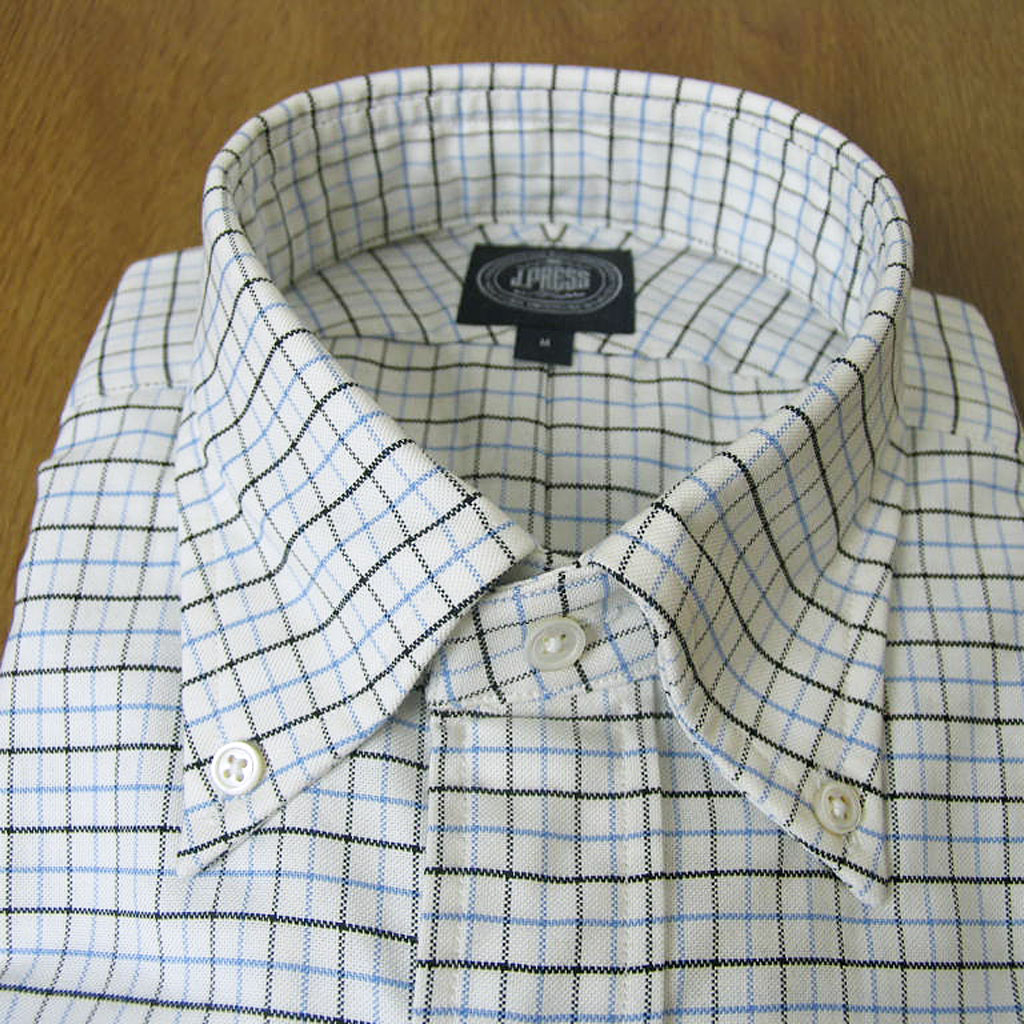 ジェイプレス (J.PRESS) ボタンダウンシャツ メンズ長袖シャツ カジュアルシャツ タッターソールチェック 青×黒　375 S