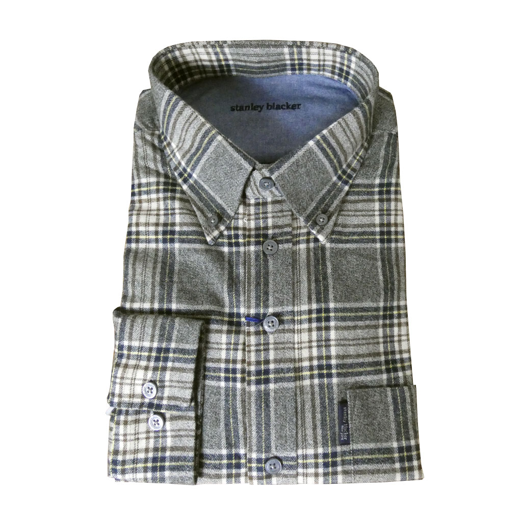 stanley blackerの長袖ネルシャツ ボタンダウン グレー系チェック 0715　 LL