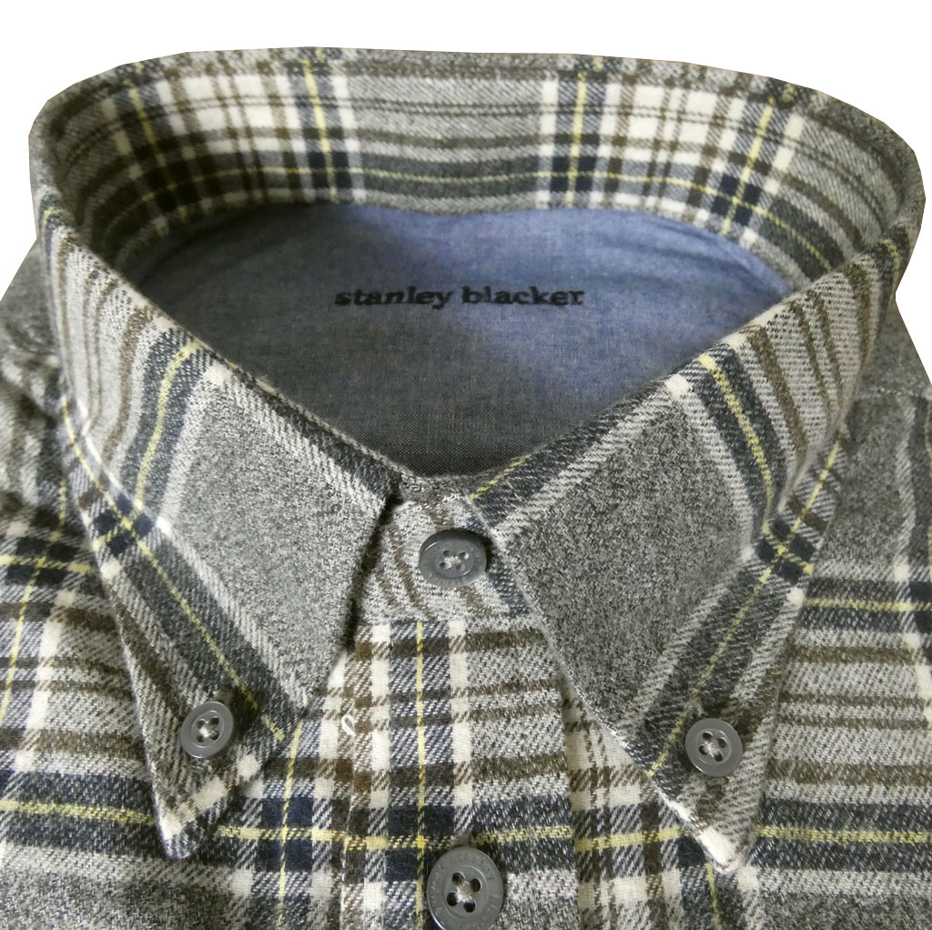 stanley blackerの長袖ネルシャツ ボタンダウン グレー系チェック 0715　 LL
