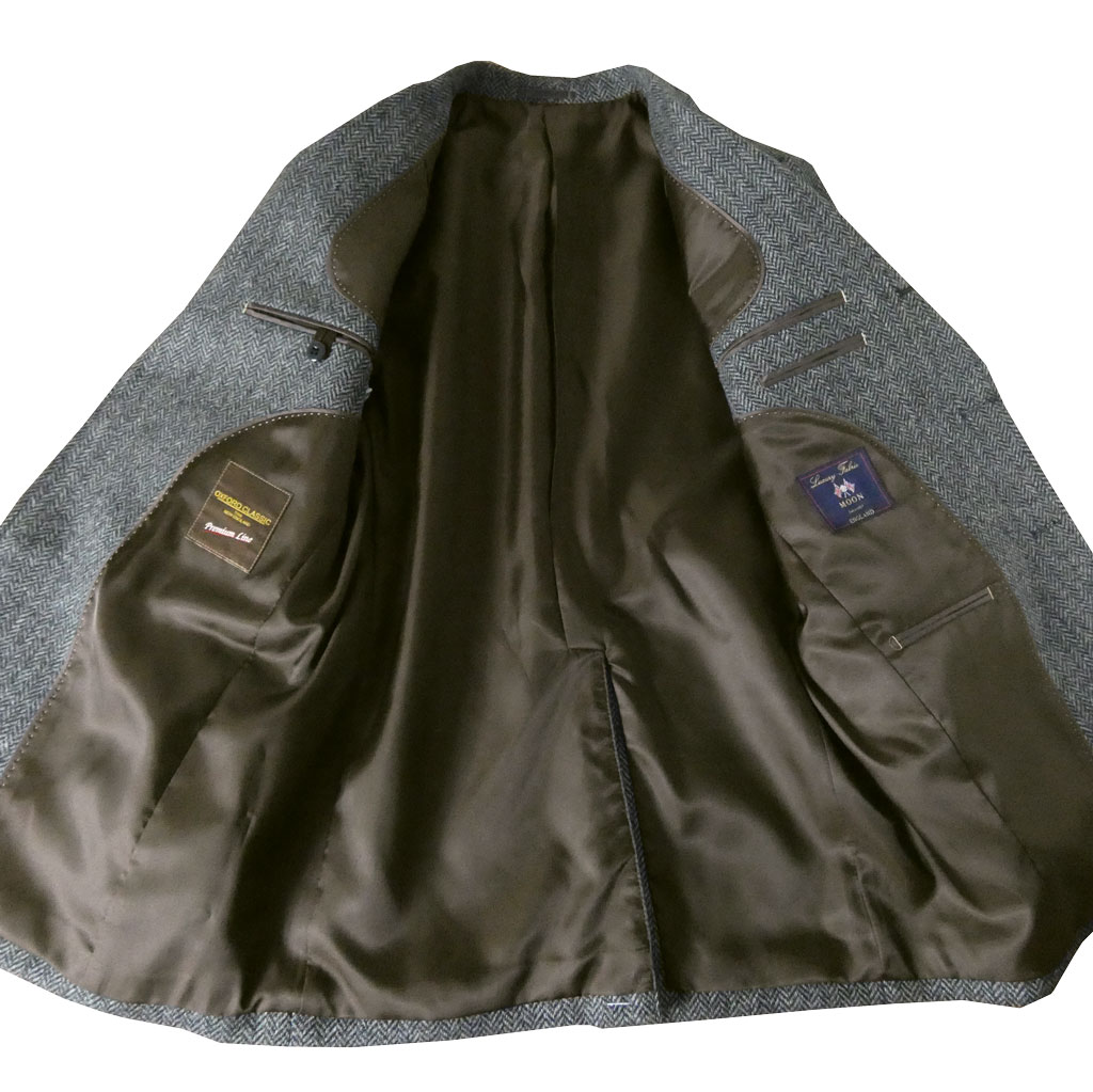 ツイード ジャケット メンズ 秋冬 3つボタン オックスフォードクラシック プレミアムライン (OXFORD CLASSIC PremiumLine) 段返り三つボタン MOONツイード ヘリンボーン グレー 0218 A5 A7 AB4 BB8