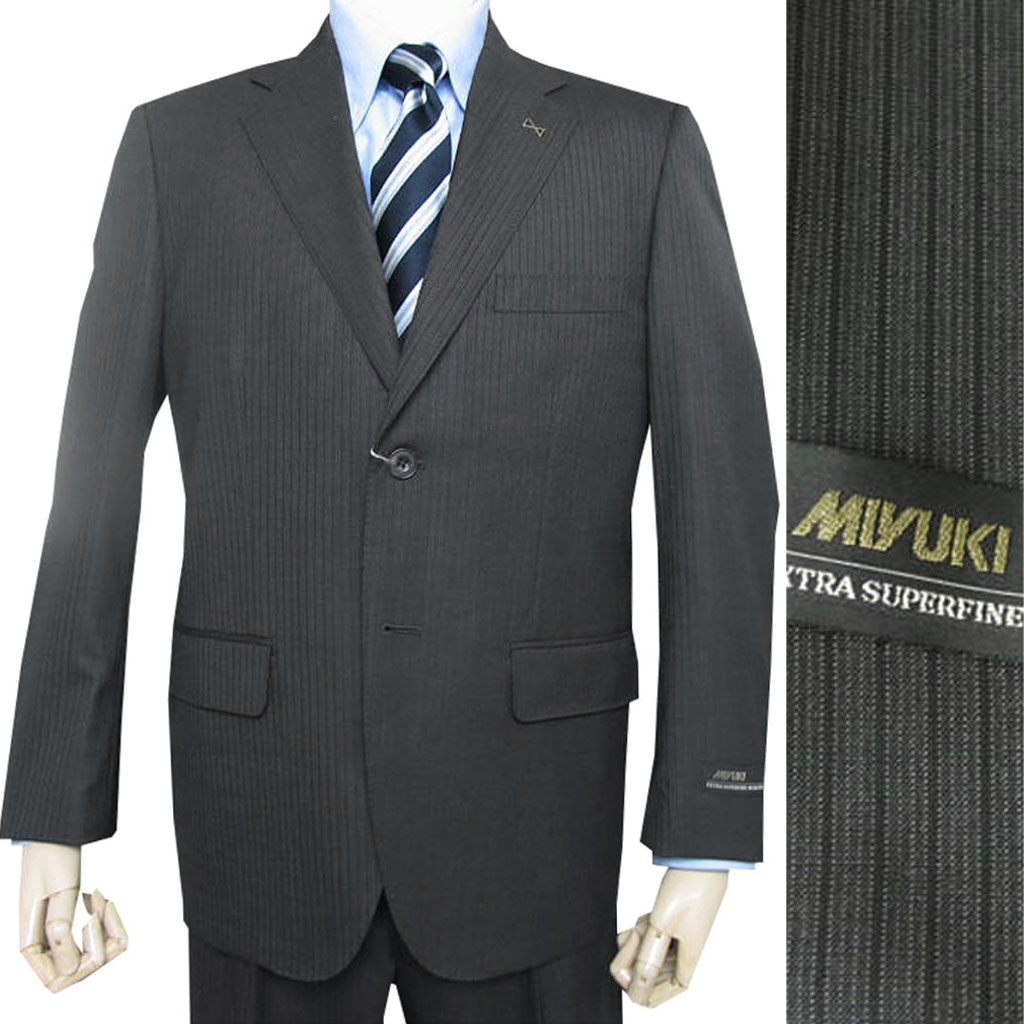 スーツ メンズ 春夏 シングルスーツ 2つボタン ミユキ(MIYUKI) 御幸 ビジネススーツ ストライプ  チャコールグレー 0223 BB4