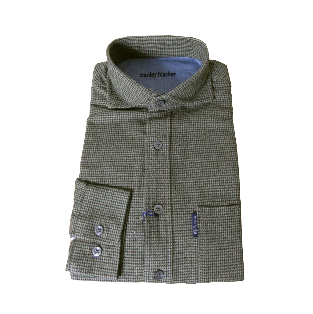 stanley blackerの長袖ネルシャツ ホリゾンタルカラー カーキ系ガン