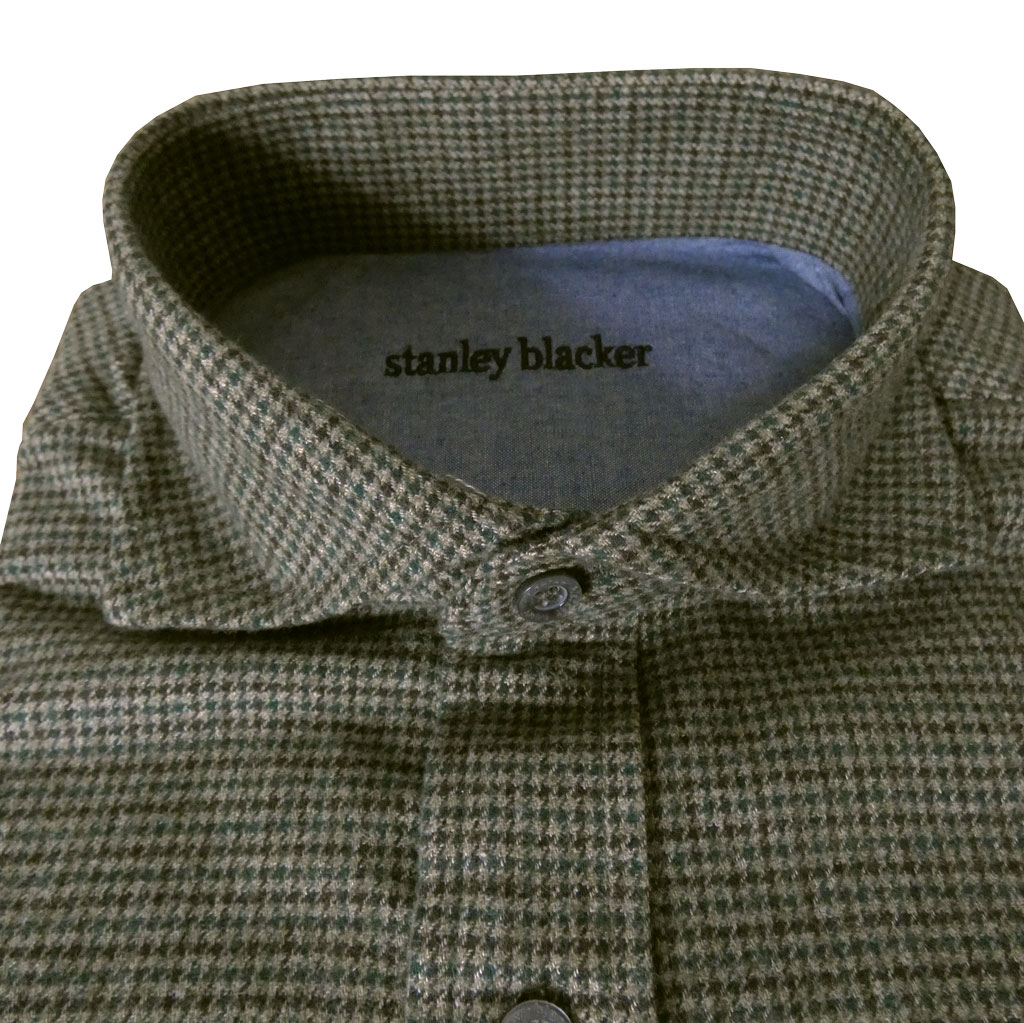 stanley blackerの長袖ネルシャツ ホリゾンタルカラー カーキ系ガンクラブチェック 0610　M