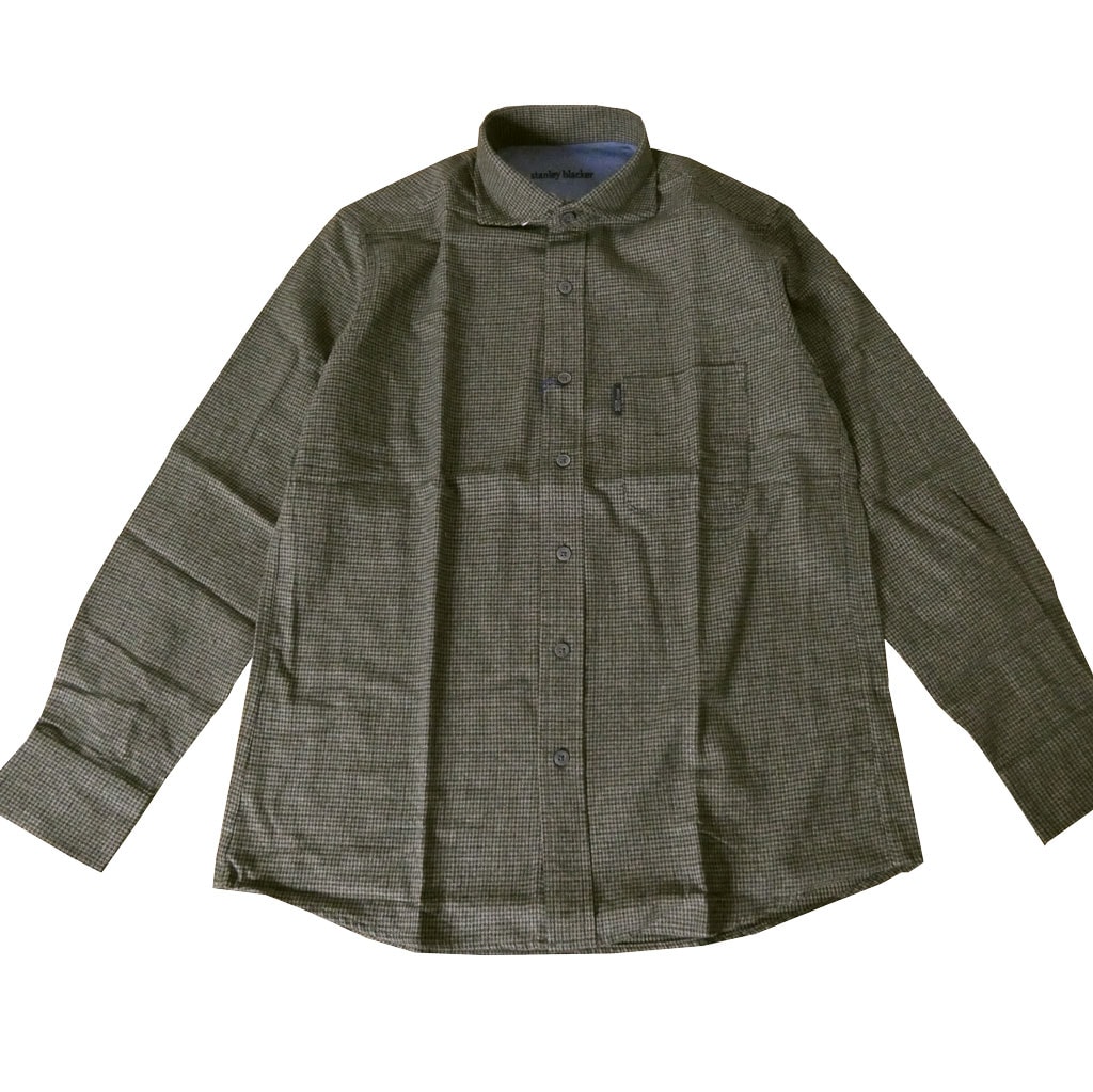 stanley blackerの長袖ネルシャツ ホリゾンタルカラー カーキ系ガン