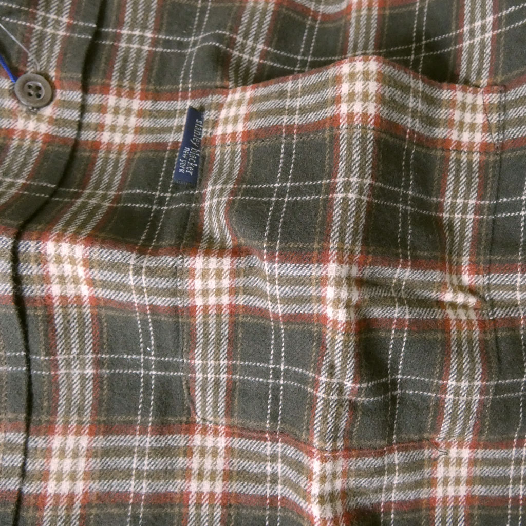 stanley blackerの長袖ネルシャツ ホリゾンタルカラー ダークブラウン×ベージュ×レッド チェック 0855　L  LL