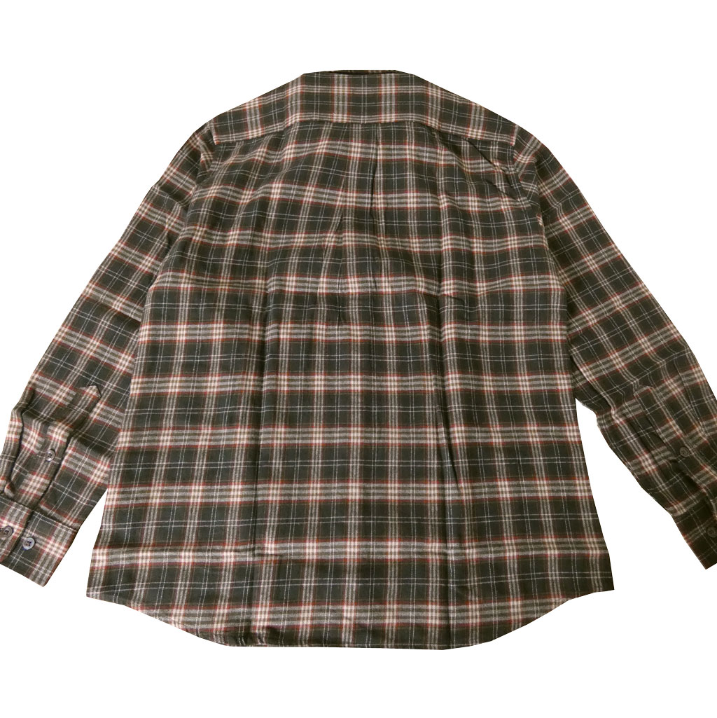 stanley blackerの長袖ネルシャツ ホリゾンタルカラー ダークブラウン×ベージュ×レッド チェック 0855　L  LL