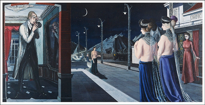 大判ポストカード　ポール・デルヴォー《夜の通り(散歩する女たちと学者)》