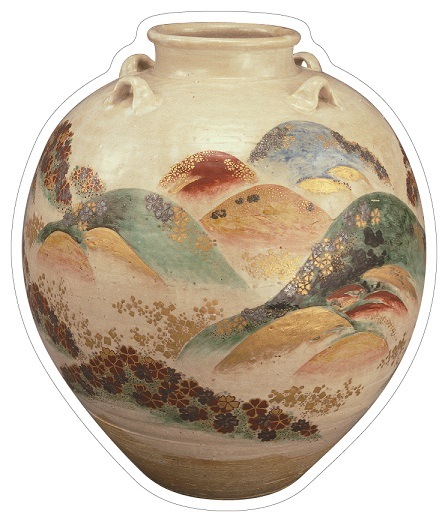 ダイカットポストカード　野々村仁清《色絵吉野山図茶壷》