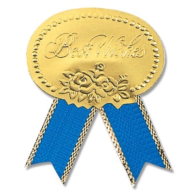 リボン付シール　ベストウィッシュ　青　Ｍ　＃７０８１１０２