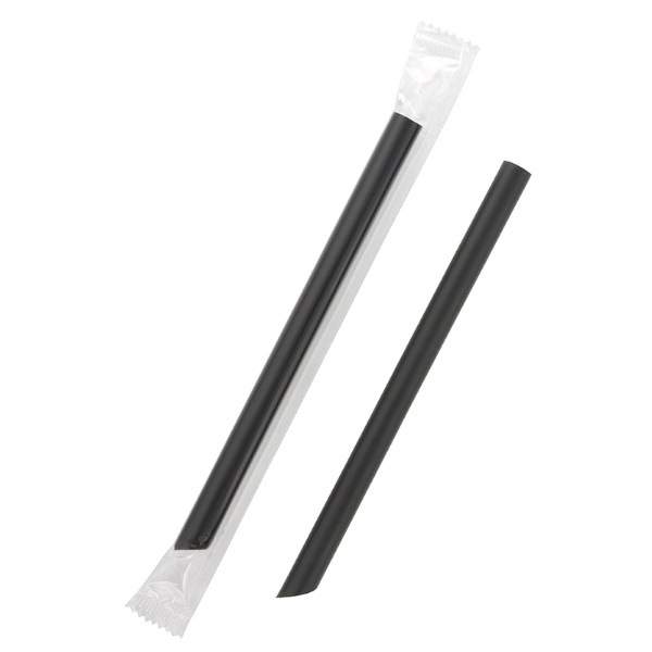 ストレートストロー　１２ｘ１８　片尖　黒　フィルム包装　＃４７１２９３７