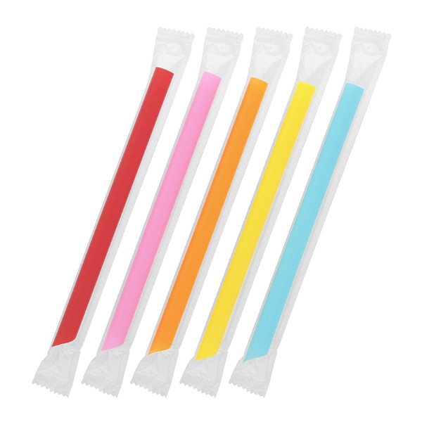 ストレートストロー　１２ｘ１８　片尖　５色アソート　フィルム包装　＃４７１２９３８