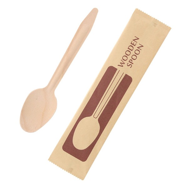 木製スプーン　ワイド　１６３ｍｍ　未晒紙完封（個包装）　＃４５１４２５１