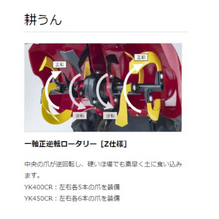 ヤンマー ミニ耕うん機 ロータリータイプ 一軸正逆転[Z仕様] YK400CR