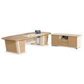 福居家具 法人様向け エグゼクティブデスク プレジデントデスク オフィスデスク 社長デスク 本棚 サイドキャビネット 大容量収納 引き出し付き モダン ライトウォールナット  車上渡し 階上対応不可|