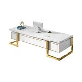 福居家具 法人様向け エグゼクティブデスク プレジデントデスク 役員デスク オフィスデスク 鏡面仕上げ ステンレス鋼フレーム 引き出し付き モダン ホワイト カスタマイズ可能  車上渡し 階上対応不可
