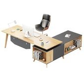 福居家具 法人様向け ワークデスク オフィスデスク エグゼクティブデスク デスク 木目 キャビネット 扉付き ダイヤル錠 天然木 幕板付き オープン収納 ナチュラル カスタマイズ可能  車上渡し 階上