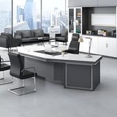 福居家具 法人様向け エグゼクティブデスク ワークデスク 社長デスク エッジ仕上げ サイドキャビネット付き PC収納 配線口付き 重厚感 ブラック カスタマイズ可能 車上渡し 階上対応不可|オフィスデ