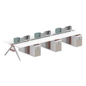 福居家具 法人様向け オフィスデスク フリーアドレスデスク 多人数対応 外付け電源ボタン メラミン化粧板 サイドキャビネット ダイヤル錠 冷却ファン デスクトップパネル ホワイト カスタマイズ可能  